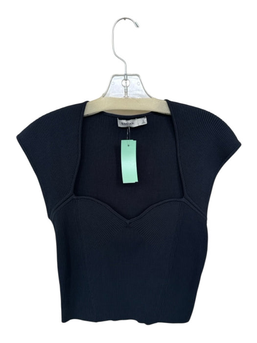 Simkhai Size M Navy Rayon Blend Cap Sleeve Ribbed Sweetheart Neckline Top Navy / M