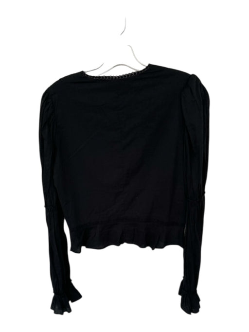 Reformation Size 8 Black Organic Cotton Long Sleeve Lace Detail Side Zip Top Black / 8