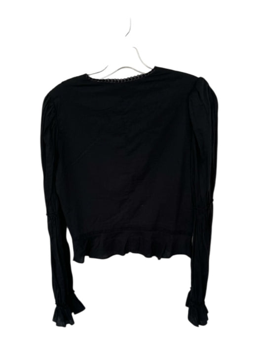 Reformation Size 8 Black Organic Cotton Long Sleeve Lace Detail Side Zip Top Black / 8