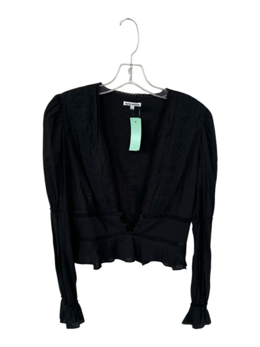Reformation Size 8 Black Organic Cotton Long Sleeve Lace Detail Side Zip Top Black / 8