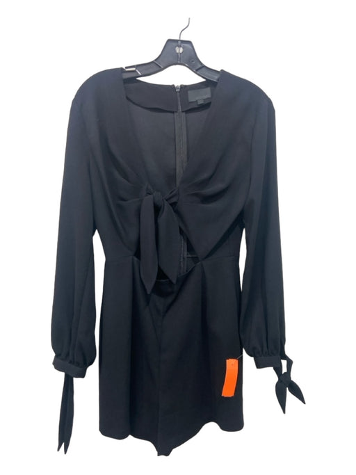 Intermix Size L Black Acetate V Neck Knot Detail Long Sleeve Back Zip Dress Black / L