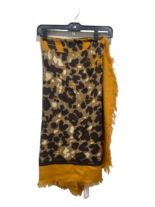 Coach Gold & Brown Animal Print Fringe Color Block scarf Gold & Brown / Medium