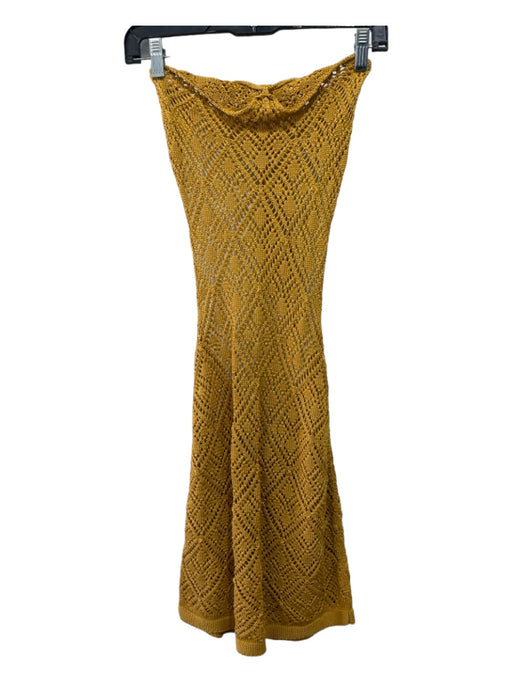 Savannah Morrow Size S Yellow Gold Pima Cotton Crochet Open Knit Halter Dress Yellow Gold / S