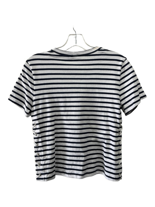 A.L.C. Size S White & Navy Blue Cotton Striped Side Lace Short Sleeve Top White & Navy Blue / S