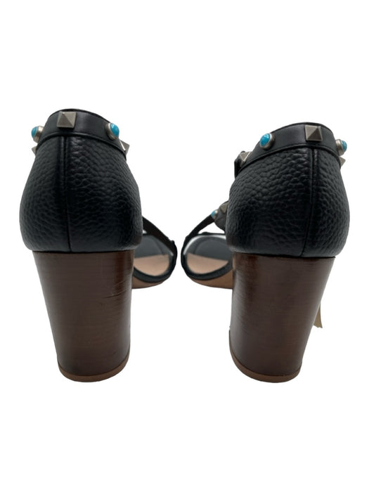 Valentino Shoe Size 41 Black, Blue & Pewter Pebbled Leather Rockstud Pumps Black, Blue & Pewter / 41