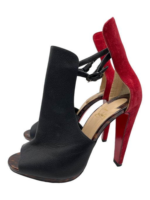 Christian Louboutin Shoe Size 41 Black & Red Pebbled Leather Suede Cut Out Pumps Black & Red / 41