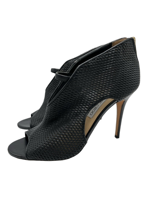 Jimmy Choo Shoe Size 40.5 Black Leather Woven Cut Out Open Toe Zip Back Pumps Black / 40.5