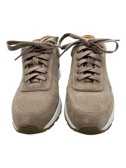 Peter Millar Shoe Size 8 Taupe & White Suede Perforated Lace Up Sneakers Taupe & White / 8