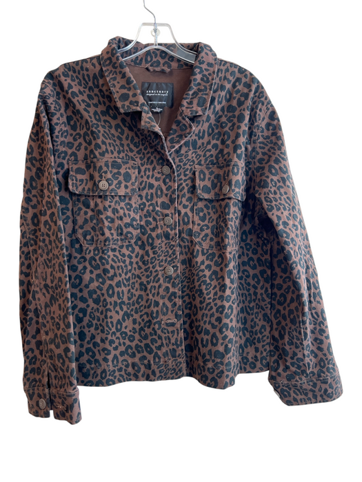 Sanctuary Size XL Brown Cotton Collared Button Down Leopard Print Jacket Brown / XL