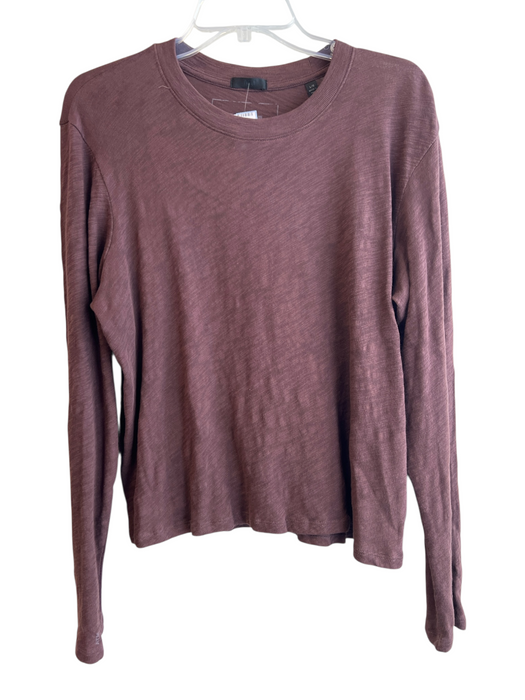 ATM Size L Brown Cotton Crew Neck Long Sleeve Heathered Top Brown / L