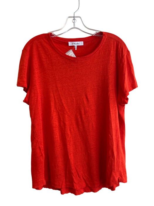 Frame Size M Orange Linen Heathered Round Neck Short Sleeve Top Orange / M