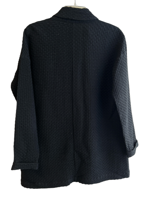 Eileen Fisher Size S Black Lyocell Waffle Lapel 2 Button front pocket Jacket Black / S