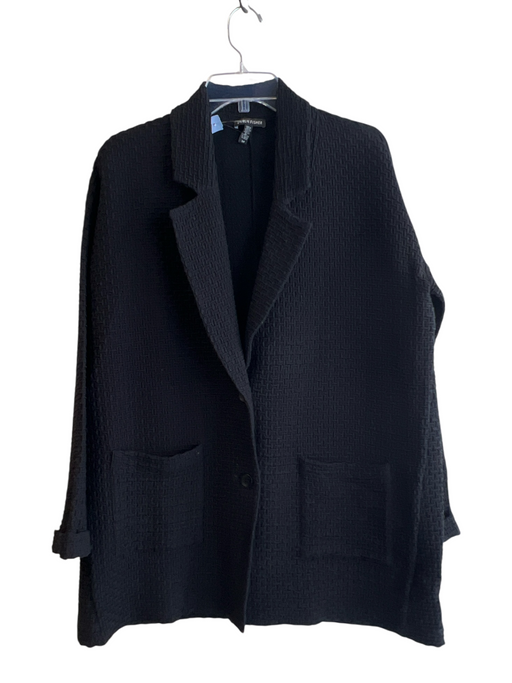 Eileen Fisher Size S Black Lyocell Waffle Lapel 2 Button front pocket Jacket Black / S