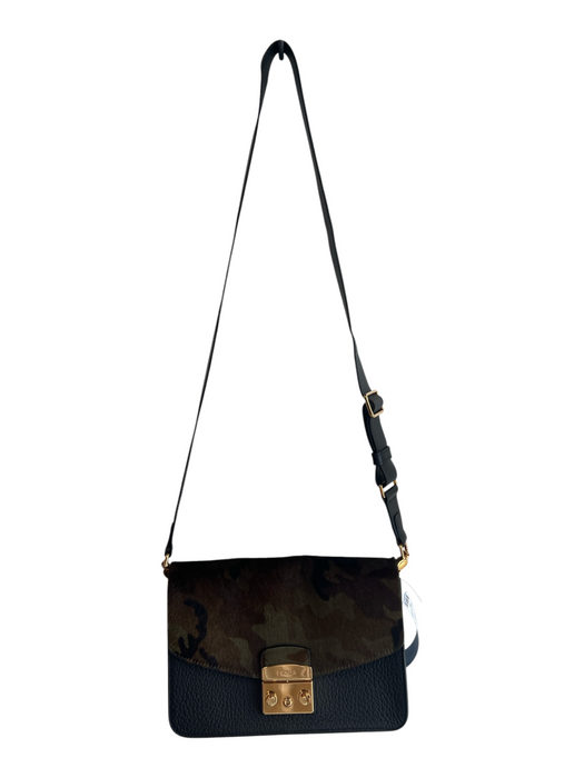 Furla Black Pebble Leather Calf Hair Gold Hardware Crossbody Camo Bag Black / S