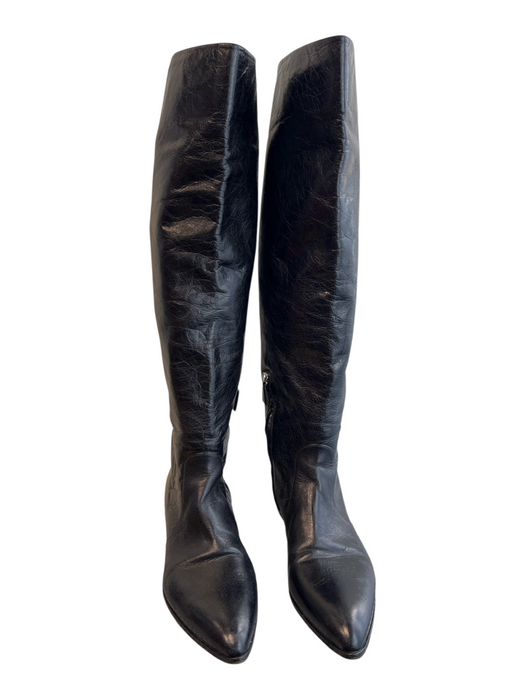 Prada Shoe Size 41 Black Leather Pointed Toe Side Zipper Knee High Boots Black / 41