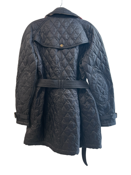 Burberry Size L Black Polyamide Quilted Zip Front Belted Collared Coat Black / L