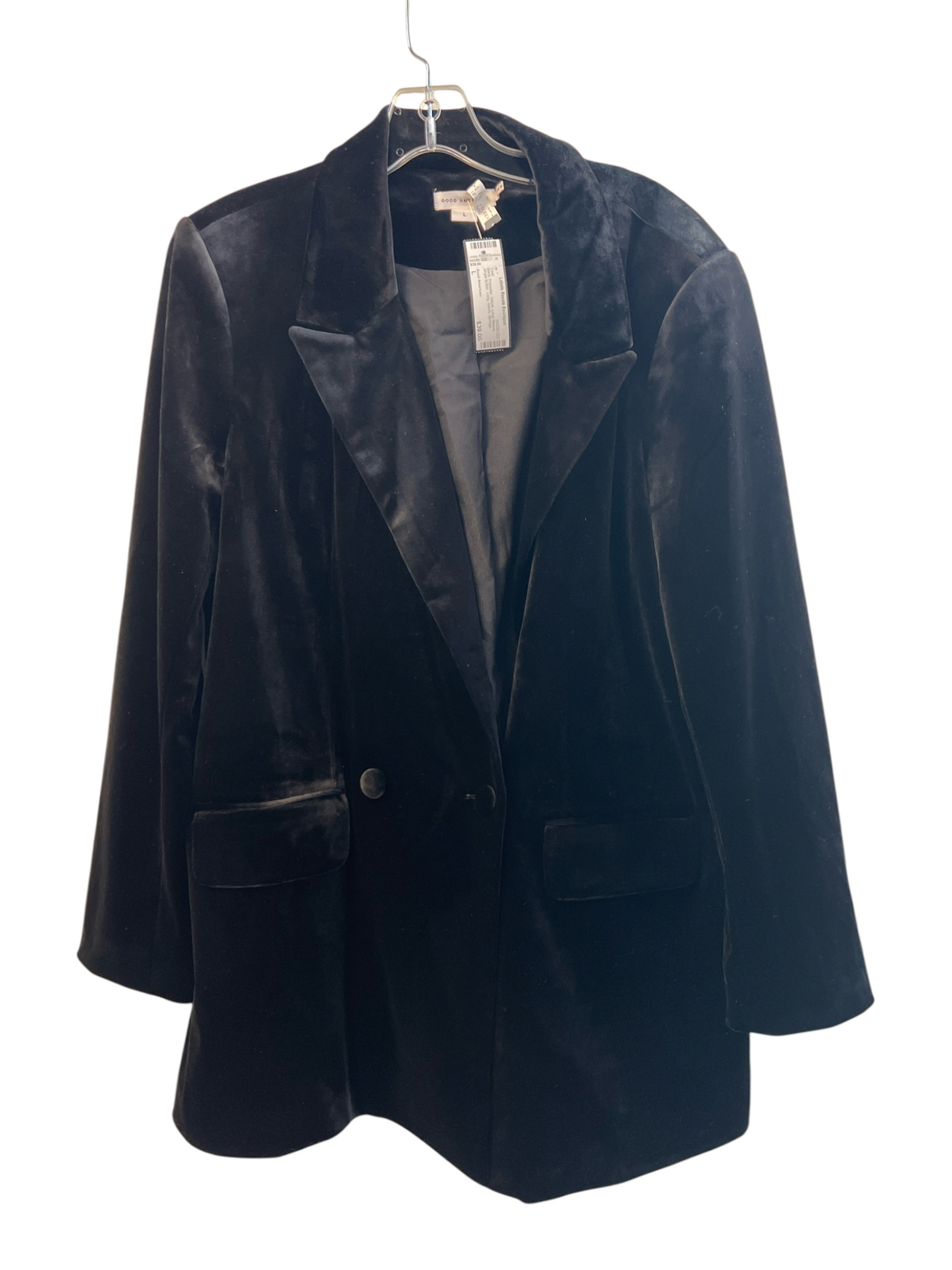Good American Size L Black Polyester Velvet Long Sleeve Single Button ...