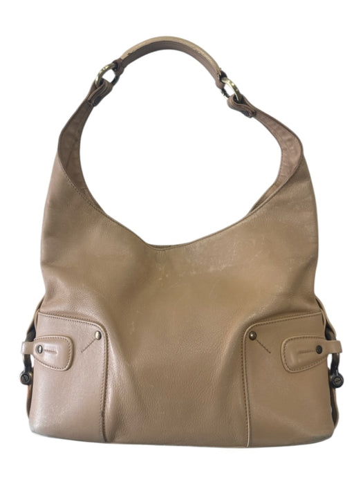 Burberry Beige Leather Magnetic Closure Bronze Hardware one handle Hobo Bag Beige / M