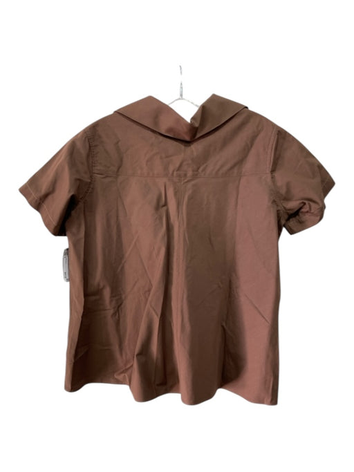 Ann Mashburn Size S Brown Cotton Collar Quarter Button Short Sleeve Top Brown / S