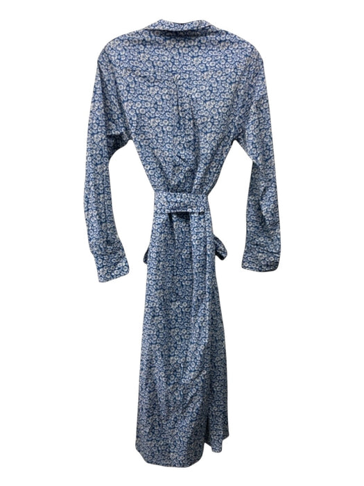 Ann Mashburn Size S Blue Print Cotton Floral Button Up Long Sleeve Maxi Dress Blue Print / S