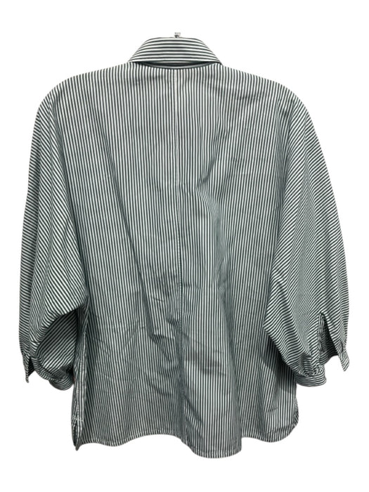 Ann Mashburn Size S Green & White Cotton Vertical Pinstripe Button Up Collar Top Green & White / S