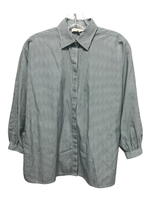 Ann Mashburn Size S Green & White Cotton Vertical Pinstripe Button Up Collar Top Green & White / S