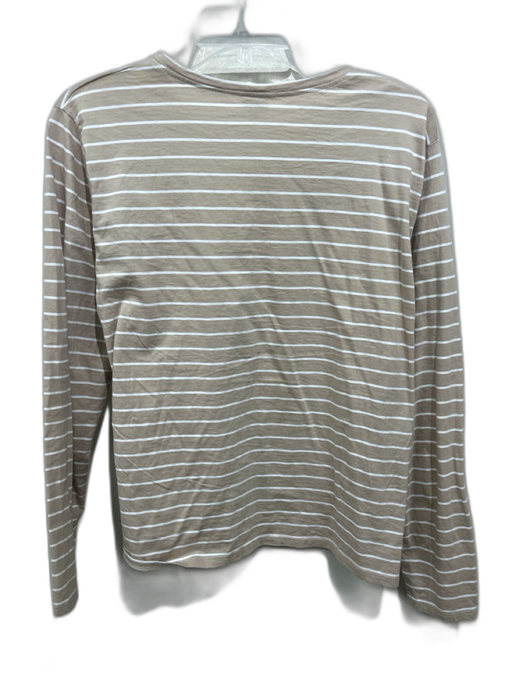Kule Size XL Beige & White Cotton Long Sleeve Horizontal Stripe Round Neck Top Beige & White / XL