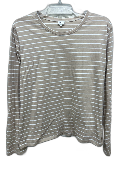 Kule Size XL Beige & White Cotton Long Sleeve Horizontal Stripe Round Neck Top Beige & White / XL