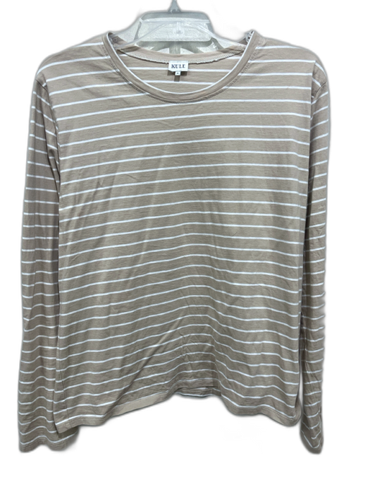 Kule Size XL Beige & White Cotton Long Sleeve Horizontal Stripe Round Neck Top Beige & White / XL