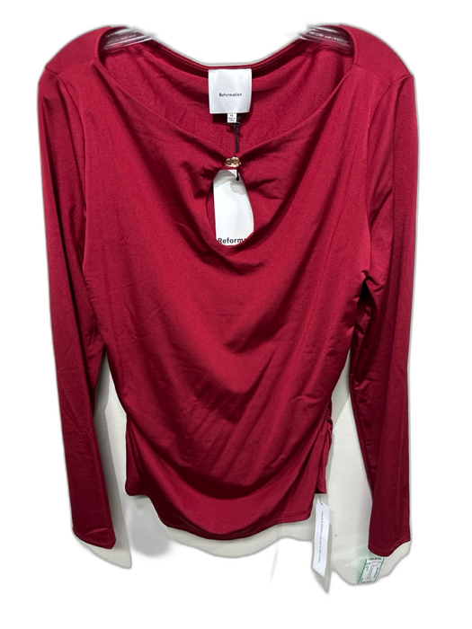 Reformation Size XL Ruby Red Nylon Blend Side Ruching Keyhole Shiny Top Ruby Red / XL