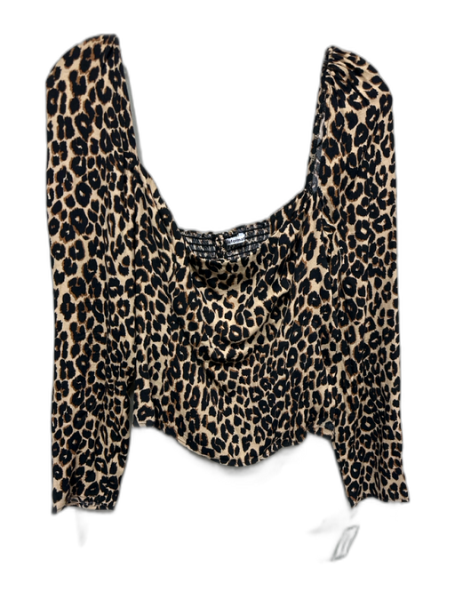 Reformation Size 12 Tan & black Viscose Blend Leopard Print Long Sleeve Top Tan & black / 12