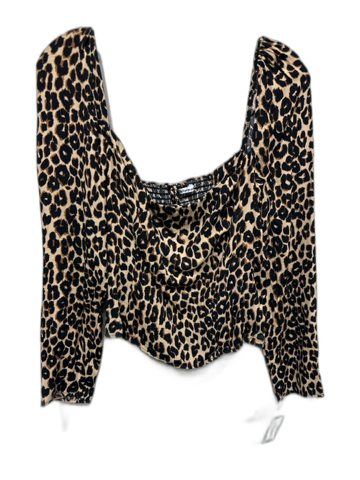 Reformation Size 12 Tan & black Viscose Blend Leopard Print Long Sleeve Top Tan & black / 12