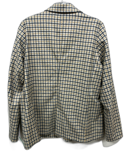 Ann Mashburn Size L Tan, White & Black Wool Plaid Flap Pocket 2 Button Jacket Tan, White & Black / L