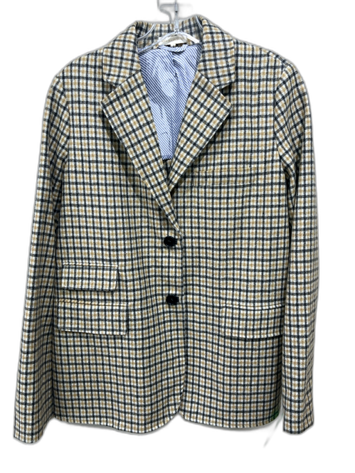 Ann Mashburn Size L Tan, White & Black Wool Plaid Flap Pocket 2 Button Jacket Tan, White & Black / L
