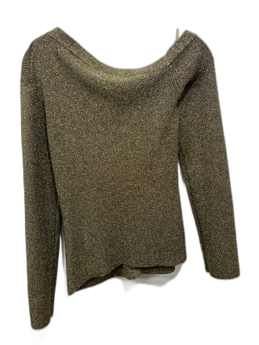 Staud Size XL Gold & Black Polyester Blend Rib Knit Off Shoulder Sweater Gold & Black / XL