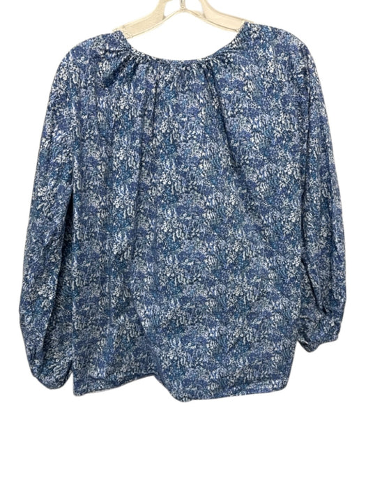 Ann Mashburn Size M Blue & White Cotton Long Sleeve Abstract Print V Neck Top Blue & White / M