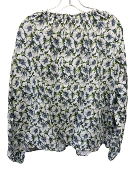 Ann Mashburn Size L Green, Blue & White Cotton Long Sleeve Floral Print Boxy Top Green, Blue & White / L