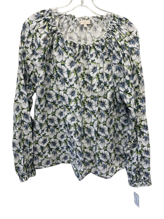 Ann Mashburn Size L Green, Blue & White Cotton Long Sleeve Floral Print Boxy Top Green, Blue & White / L