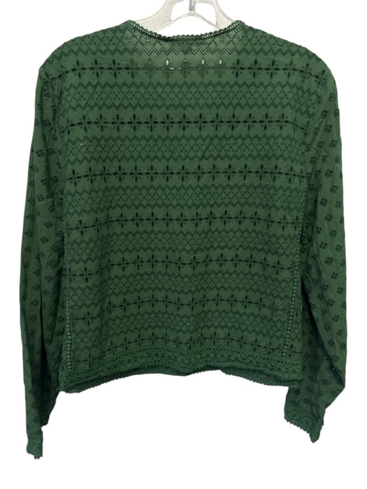 Ann Mashburn Size XL Green Cotton Long Sleeve Eyelet Button Up Crop Top Green / XL