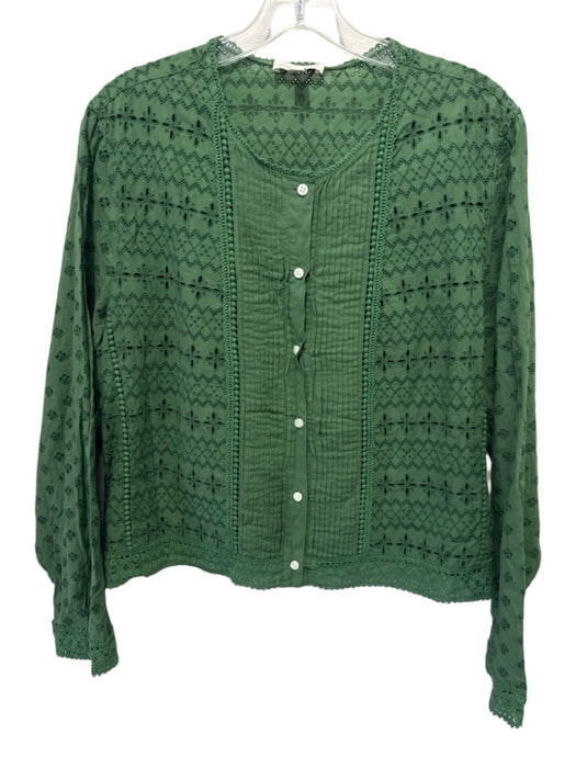 Ann Mashburn Size XL Green Cotton Long Sleeve Eyelet Button Up Crop Top Green / XL