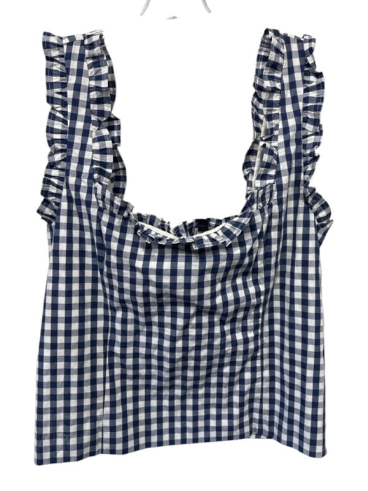 J. Crew Size L Blue & White Cotton Gingham Zip Back Ruffle Straps Sleeveless Top Blue & White / L