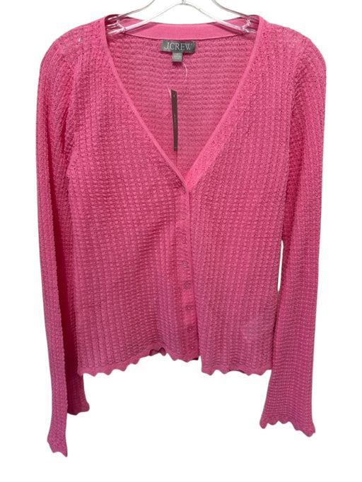 J. Crew Size L Pink Cotton Long Sleeve Textured Button Front Cardigan Pink / L