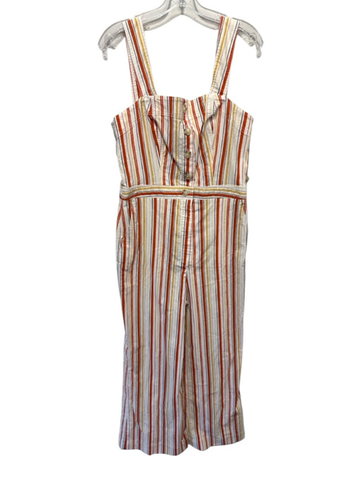 Maeve Size 14 Orange, Yellow & Cream Cotton Vertical Stripes Straight Jumpsuit Orange, Yellow & Cream / 14