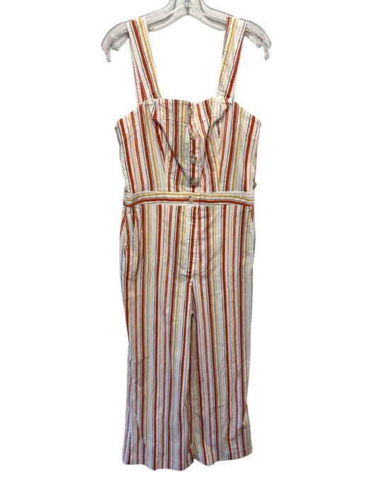 Maeve Size 14 Orange, Yellow & Cream Cotton Vertical Stripes Straight Jumpsuit Orange, Yellow & Cream / 14