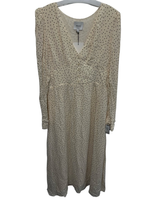 Reformation Size 12 Cream & Black Viscose Polka Dot Button Detail Midi Dress Cream & Black / 12