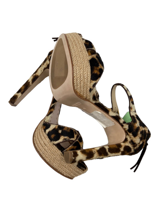 Miu Miu Shoe Size 41 Brown & Beige Pony Hair Criss Cross Leopard Sandals Brown & Beige / 41