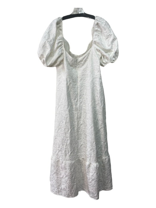 Asos Size 14 White Polyester Textured Sweetheart Neckline Maxi Puff Sleeve Dress White / 14