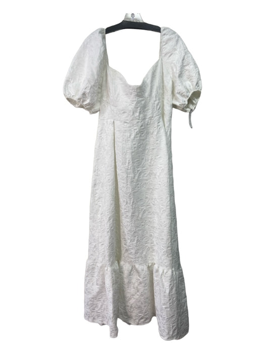 Asos Size 14 White Polyester Textured Sweetheart Neckline Maxi Puff Sleeve Dress White / 14