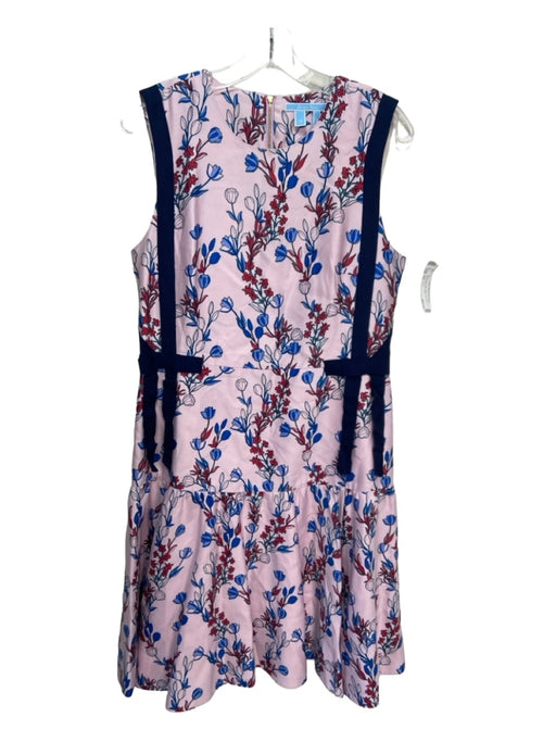 Draper James Size 12 Pink & Navy Silk Floral Back Zip Sleeveless Dress Pink & Navy / 12