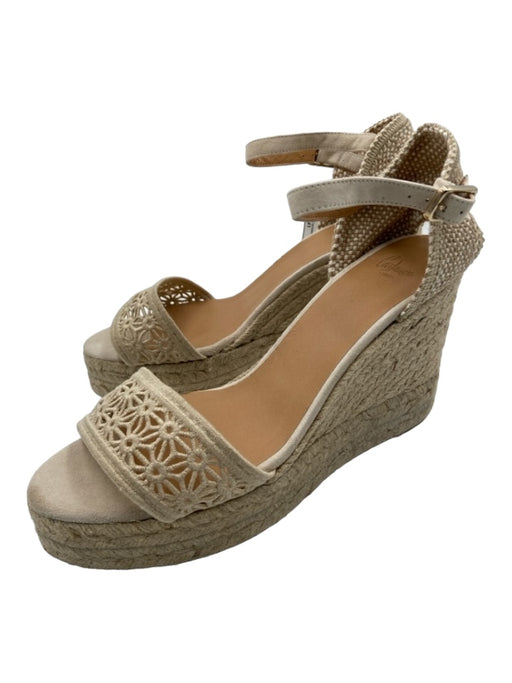 Caytamer Shoe Size 41 Taupe Woven Burlap Open Toe Ankle Strap Wedges Taupe / 41